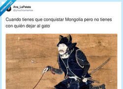 Enlace a Conquistar Mongolia: ok. Dejar al gato en residencia: imposible, por @ymuchosmemes