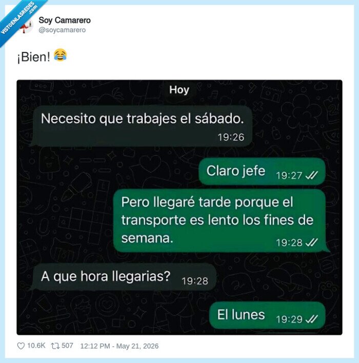 trabajo,s&aacute;bado,jefe,whatsapp,transporte