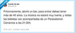 Enlace a Bar para mayores de 40: aquí el chupito viene con Paracetamol y la cuenta con buenas noches a las 21:00, por @cuerdo_de