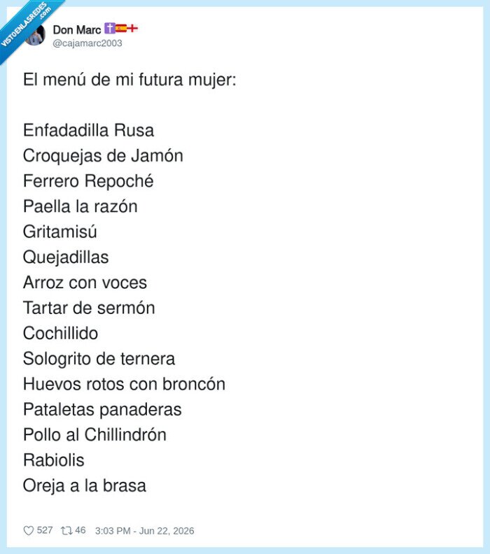 1737337 - El menú de mi futura mujer es básicamente hacer que me muera feliz pero reventado