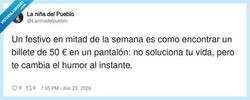 Enlace a Básicamente la razón por la que sigo vivo es encontrarme un billete de 50 euros en un bolsillo viejo, por @Laninadelpueblo