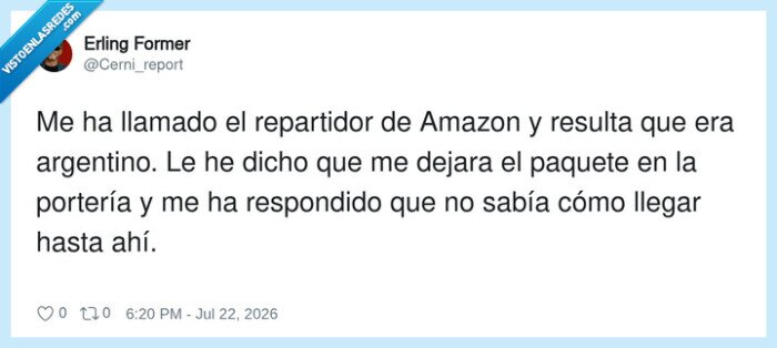 repartidor,Amazon,argentino,porter&iacute;a,confusi&oacute;n