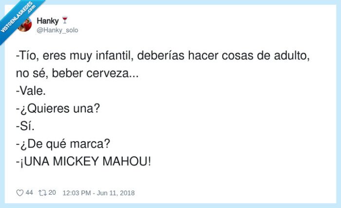 infantil,cerveza,MickeyMahou,adulta,broma