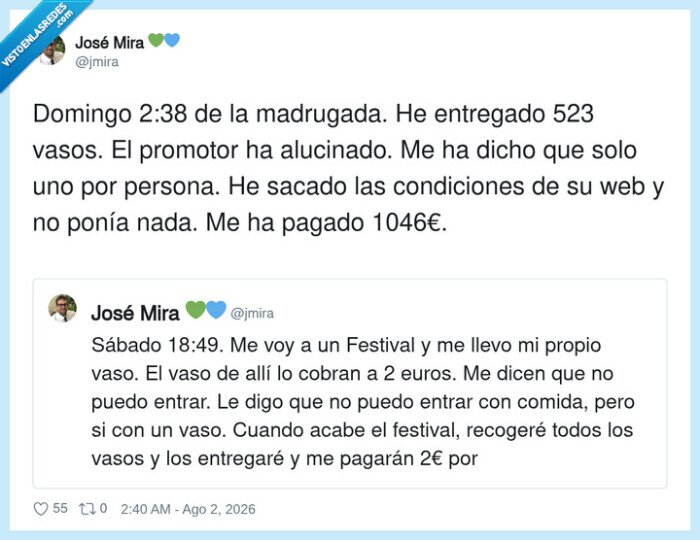 festival,vasos,promotor,ganancia,reclamacion