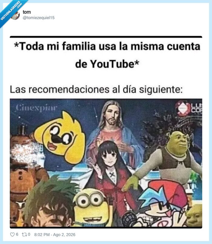 1747203 - YouTube recomendándote desde películas gore hasta Shrek en 24 horas, por @tomiezequiel15