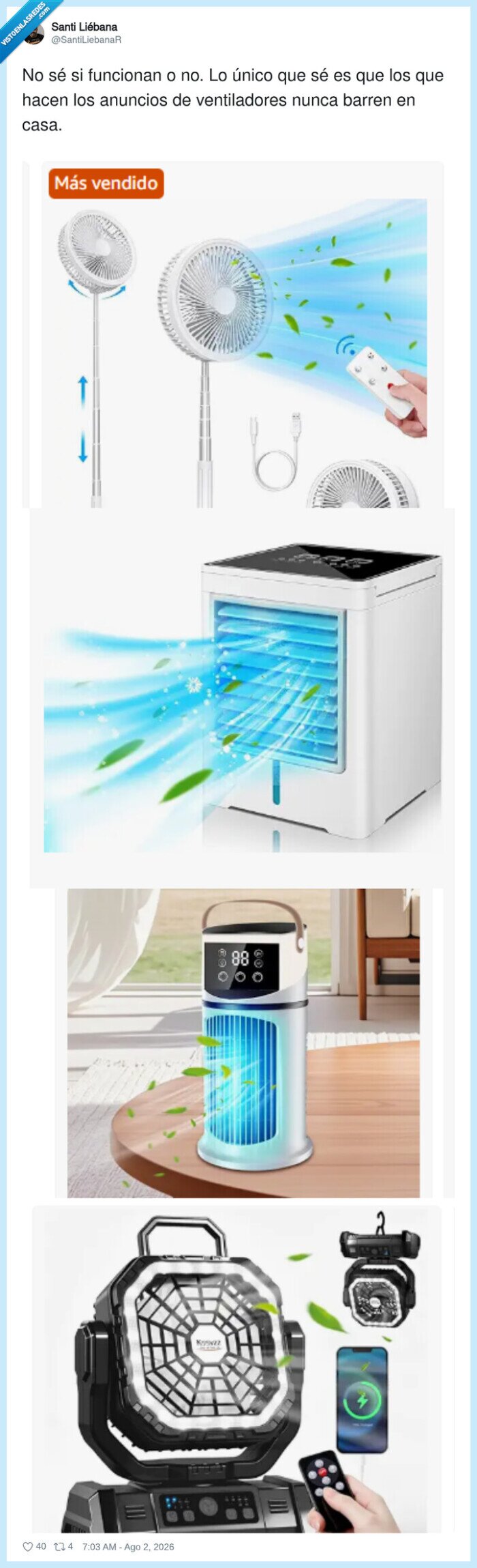 1747466 - Los anuncios de ventiladores: brisa con hojas. Mi casa: brisa con pelusas, por @SantiLiebanaR