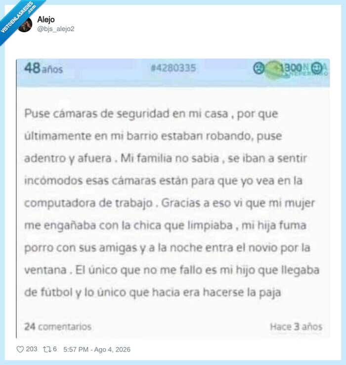 1747846 - Instalé cámaras de seguridad y descubrí que mi vida es un reality show español de los 90, por @bjs_alejo2