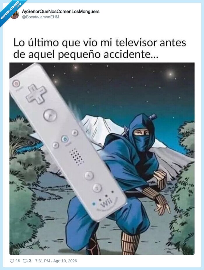 ninja,wii,mando,televisor,accidente