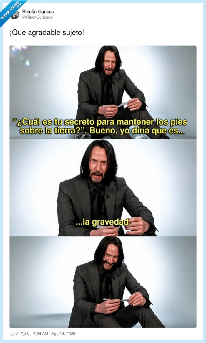 KeanuReeves,gravedad,entrevista,pregunta