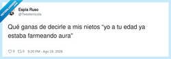 Enlace a Abuelo, ¿tú a mi edad qué hacías? —Farmear aura, hijo, farmear aura, por @Tweeterricola