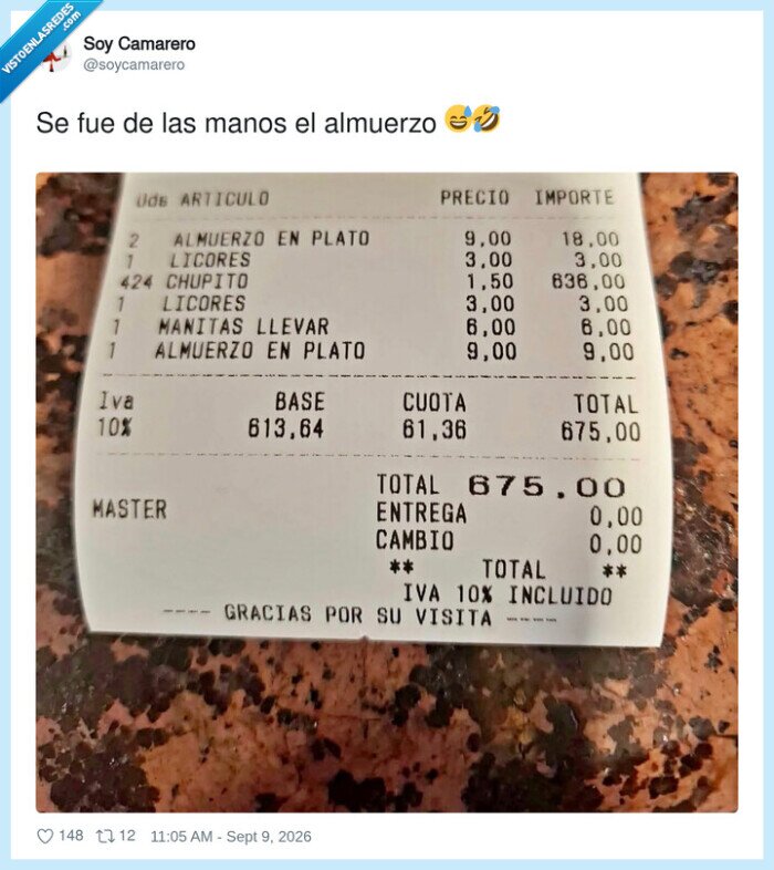 ticket,almuerzo,chupito,cuenta,bar
