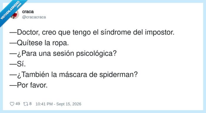 psic&oacute;logo,impostor,spiderman,consulta,disfraz