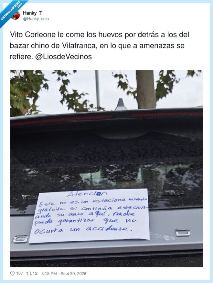 Aparcamiento,Amenaza,Vecinos,Corleone,Aviso