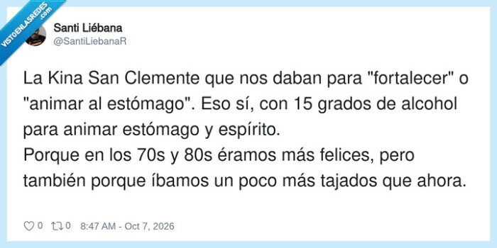 Kina San Clemente,Nostalgia,Licor,Alcohol,Est&oacute;mago