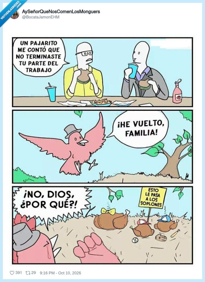 chivatos,trabajo,c&oacute;mic,humornegro,p&aacute;jaros