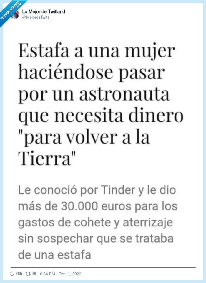 estafas,Tinder,astronauta,amor,dinero