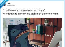 Enlace a Ser joven y no saber borrar una página en blanco de Word, eso sí que es un reto tecnológico, por @carlaconwifi
