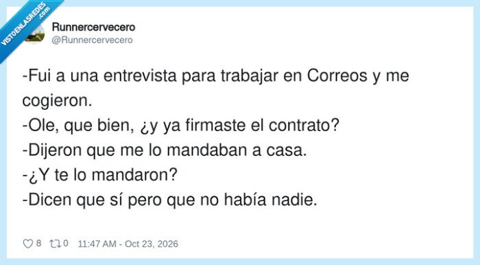 1764866 - Recién contratado en Correos y ya domina el arte del «no había nadie», por @Runnercervecero