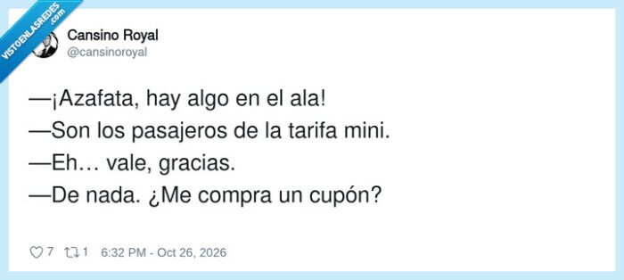 1765632 - Tarifa mini: asiento en el ala y encima te quieren vender cupones, por @cansinoroyal