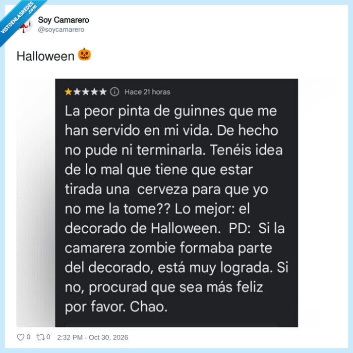 1766978 - Reseña de Halloween: la camarera zombi era puro método, por @soycamarero