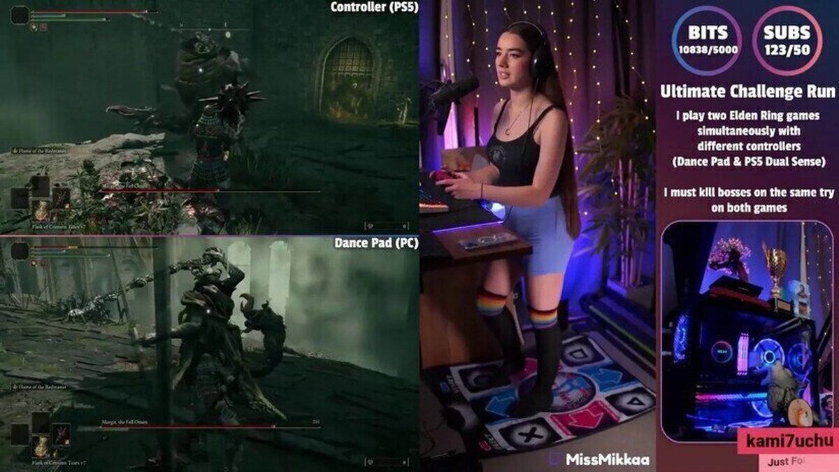 MissMikkaa se ha petado a Margit y Godrick a la vez con un dance pad en PC y un DualSense de PS5