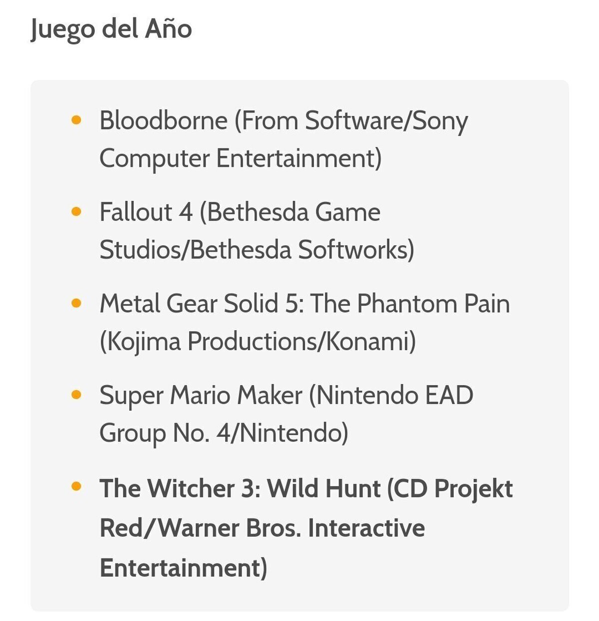 En 2015 cualquiera pudo terminar con el GOTY y no habría quejas algunas