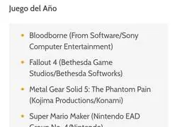En 2015 cualquiera pudo terminar con el GOTY y no habr&iacute;a quejas algunas