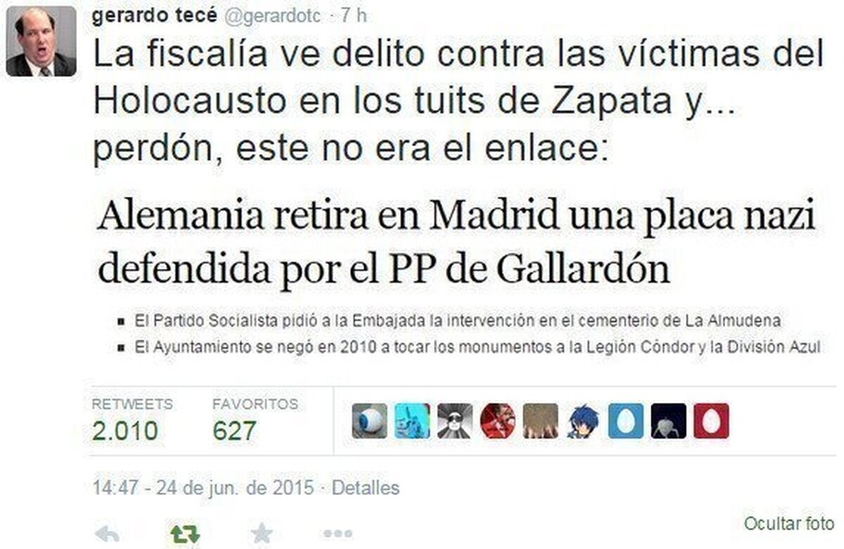 La Fiscalía imputa a Zapata por el chiste de judíos. Twitter no olvida su doble rasero