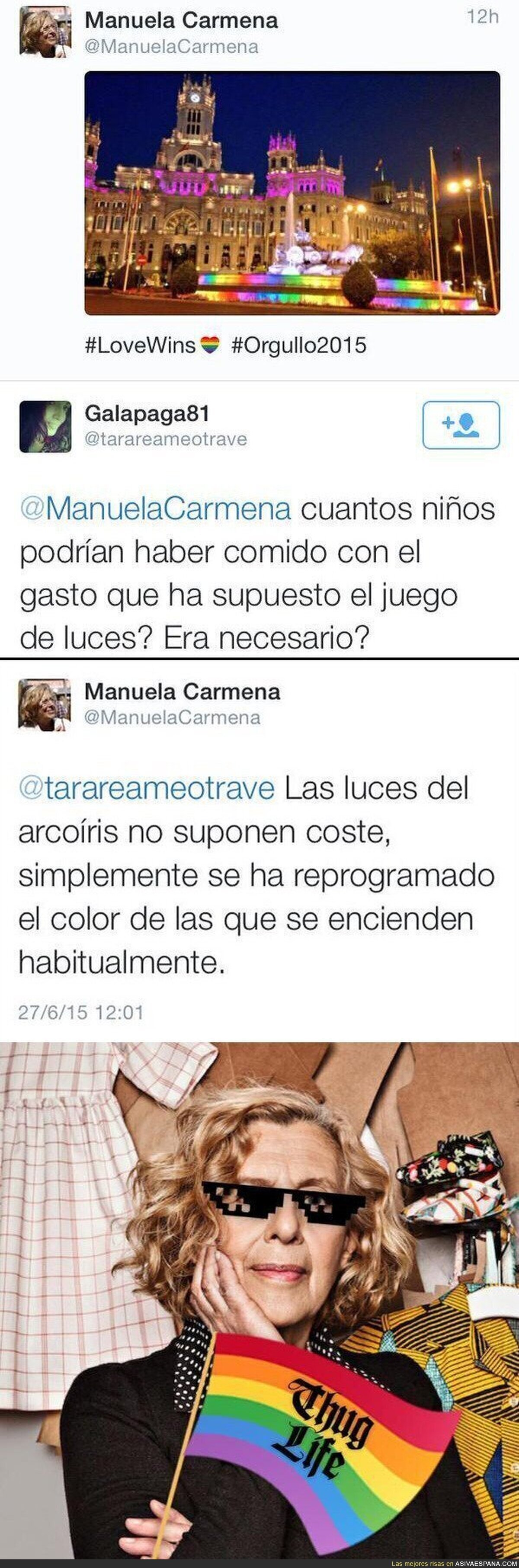 Manuela Carmena repartiendo por Twitter a los haters