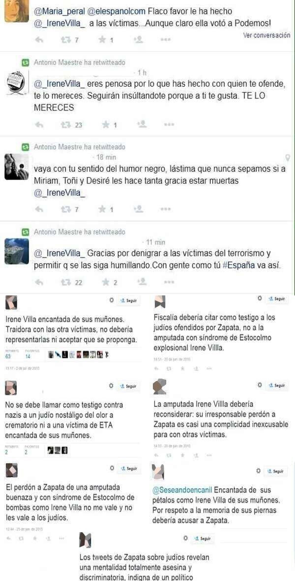 Tuiteros insultan a Irene Villa al no sentirse ofendida por los tuits de 2011 de Zapata