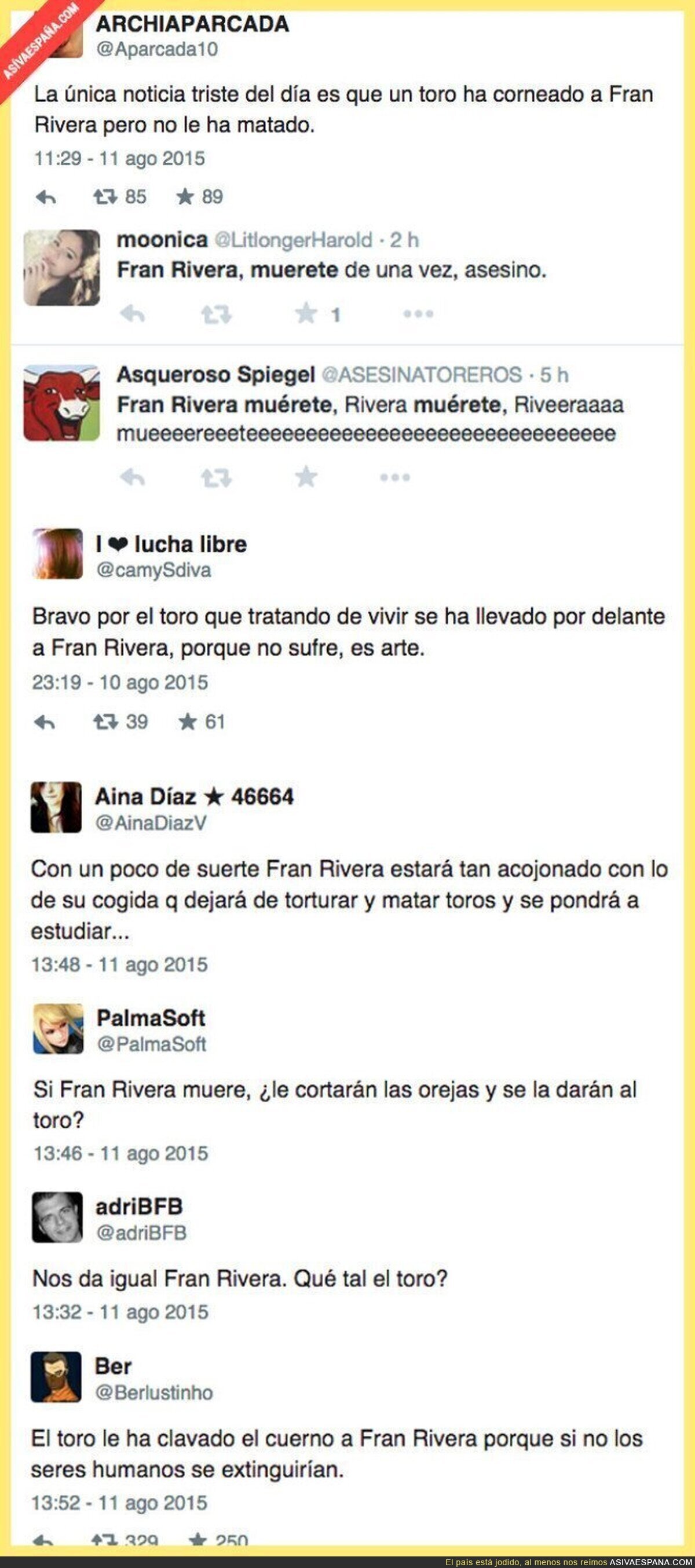 Los tuits contra Fran Rivera por la cogida de toro que sufrió