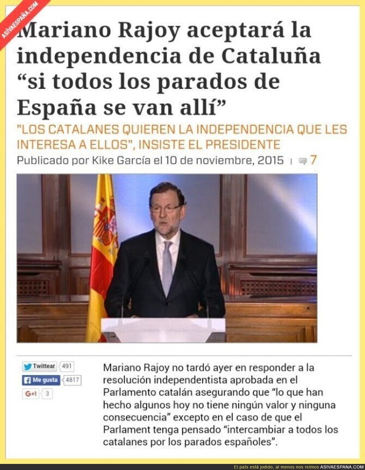 Gran solución de Rajoy para acabar con el desempleo.