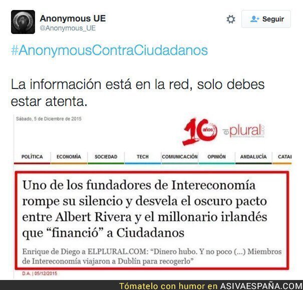 28931 - Anonymous le declara la guerra a Ciudadanos. Ojo a los datos que sacan de la financiación