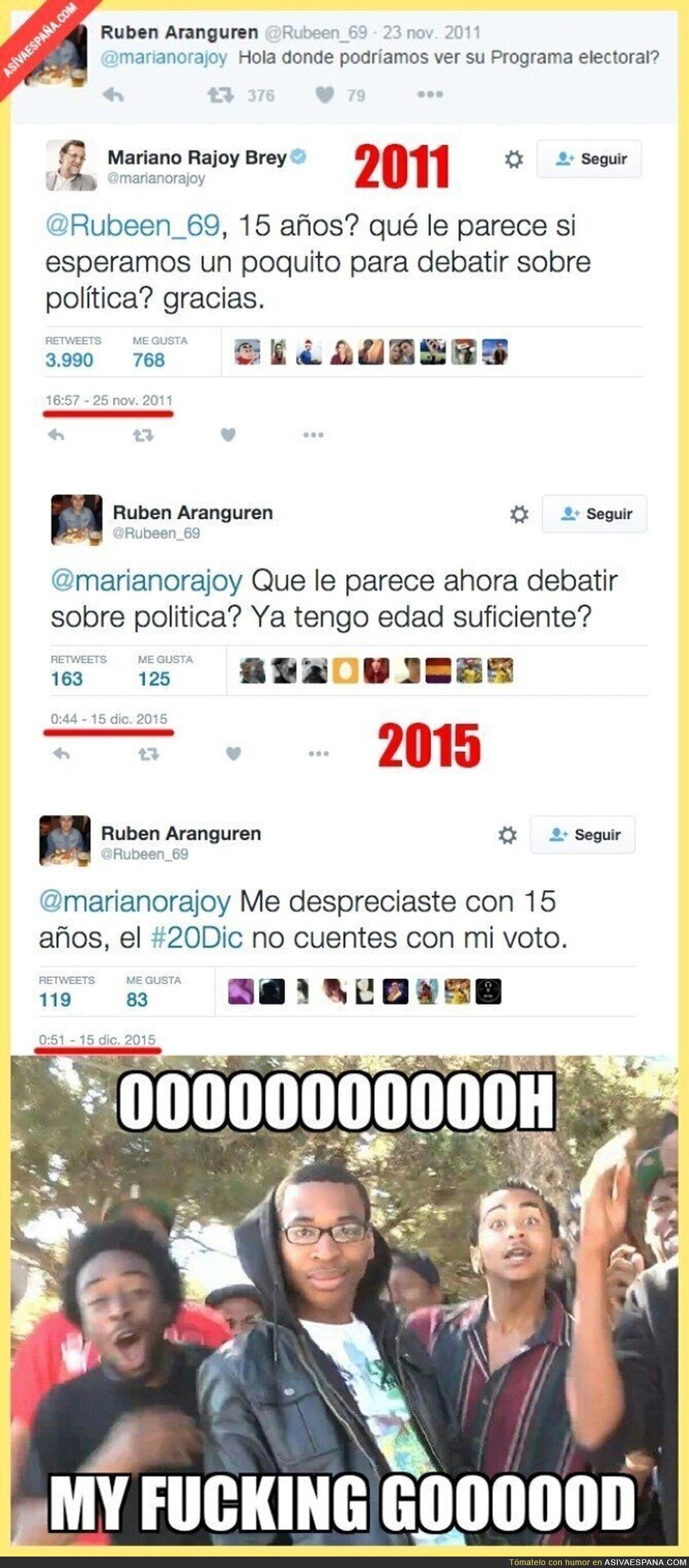 Mariano Rajoy se buscó un enemigo en Twitter en 2011 y 4 años después se lo recuerda. ¡Tremendo!