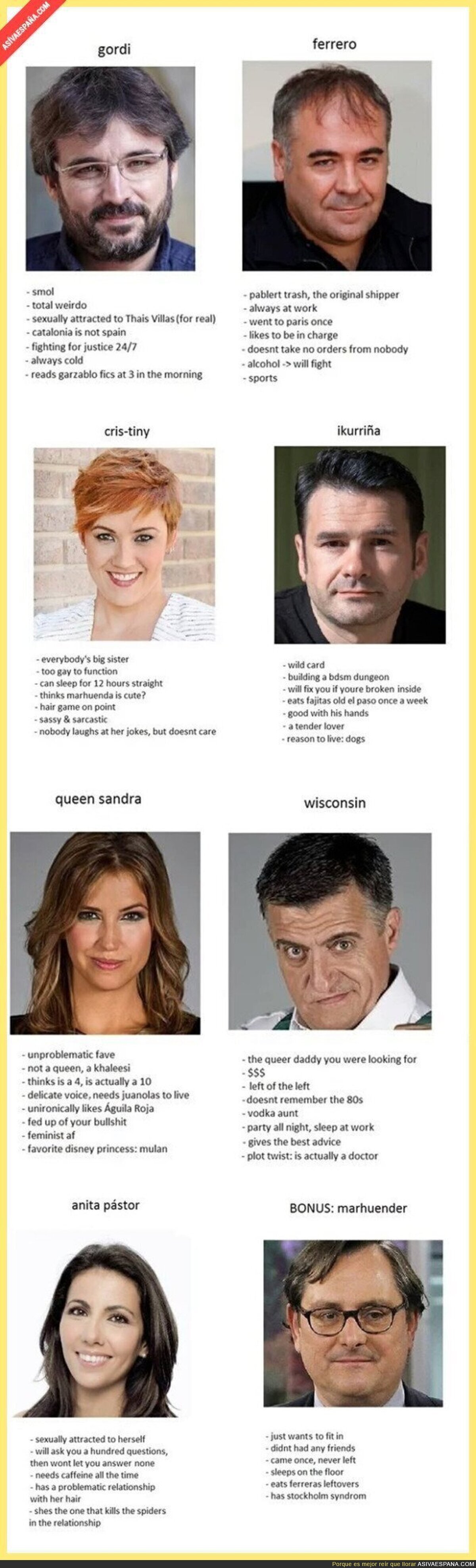 Los perfiles de los presentadores de La Sexta. Simplemente brillante [inglés]
