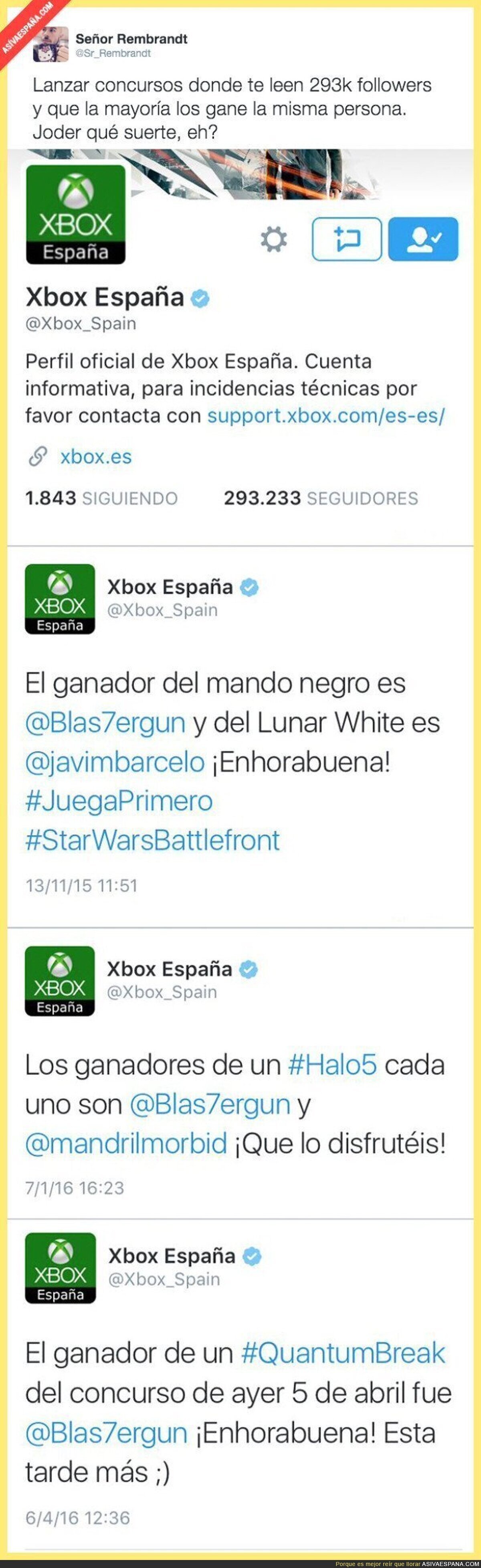 Xbox España siempre hace ganador de sus sorteos a la misma persona