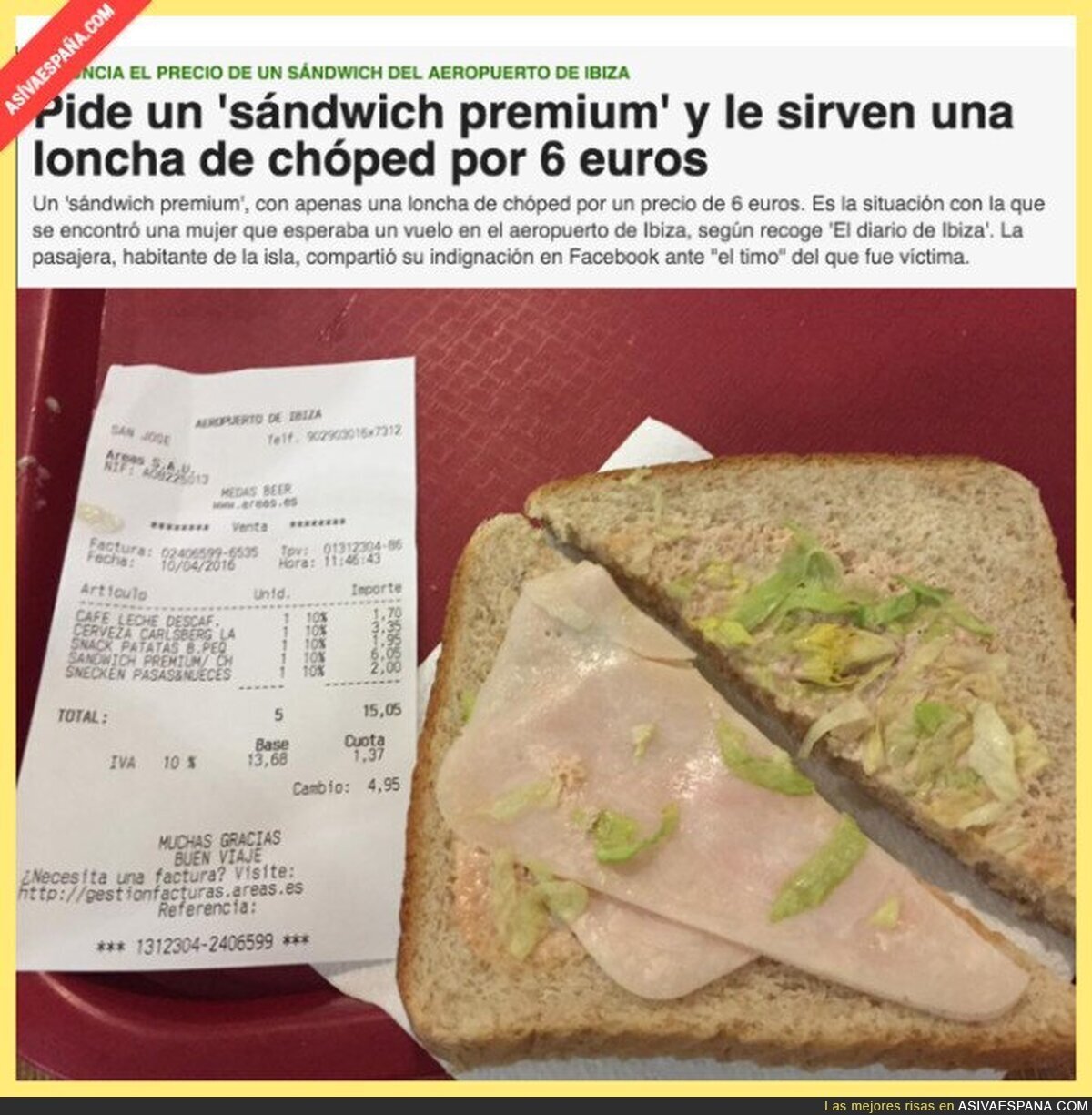 El 'sándwich premium' por 6€ en el aeropuerto de Ibiza que es una loncha de chóped