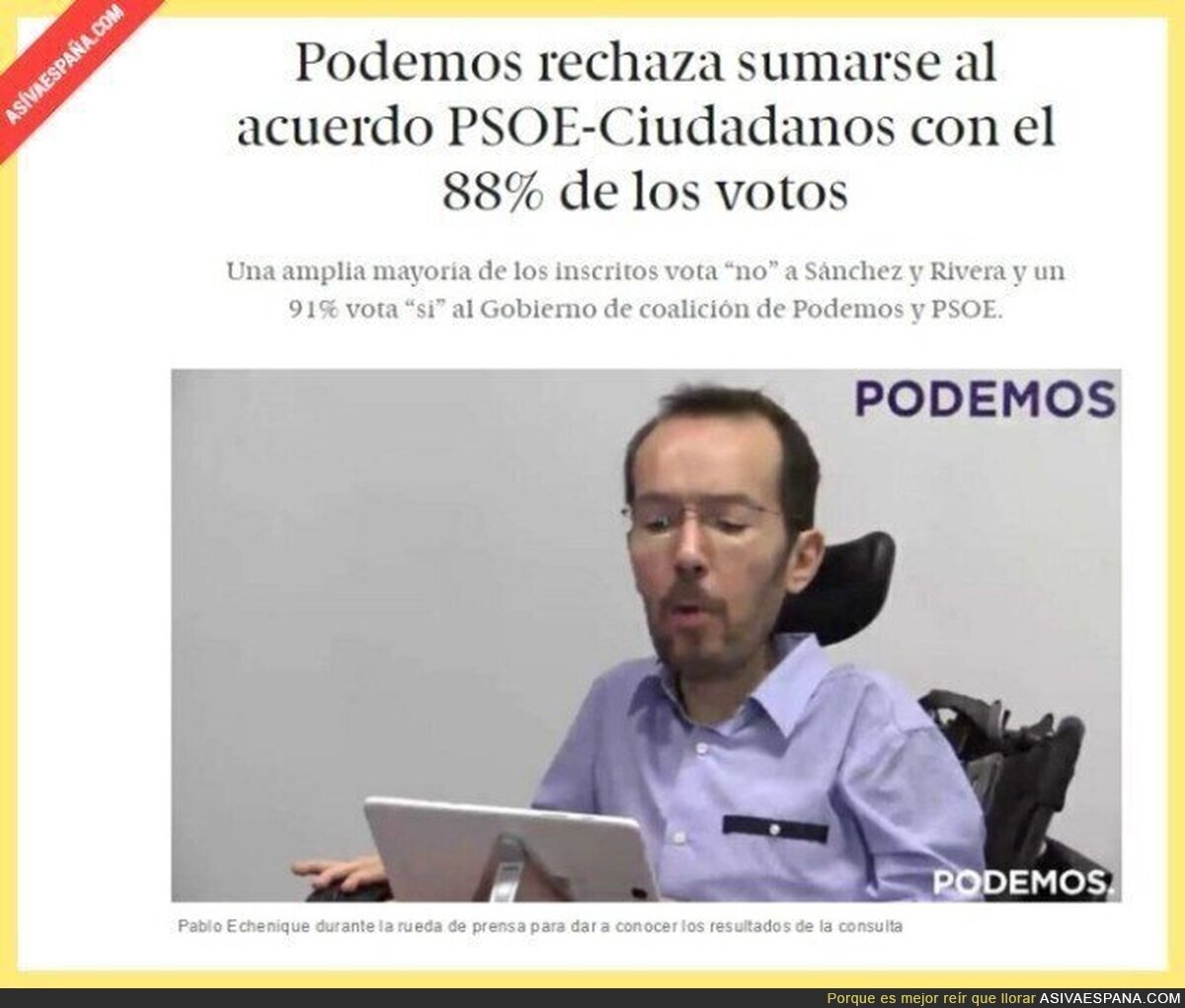 88% ha dicho "NO " al pacto de PSOE- CIUDADANOS en PODEMOS
