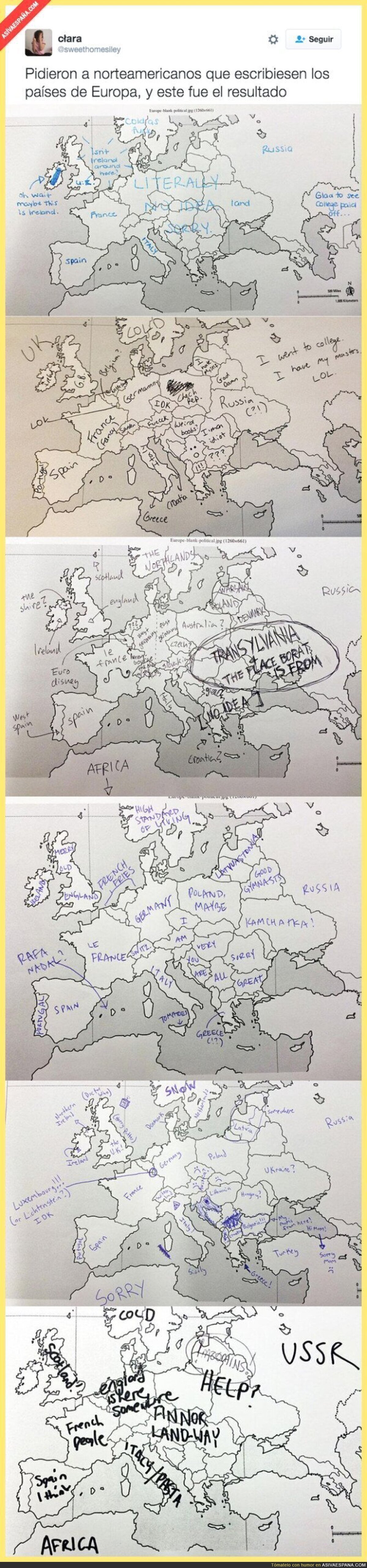 Norteamericanos localizando países de Europa