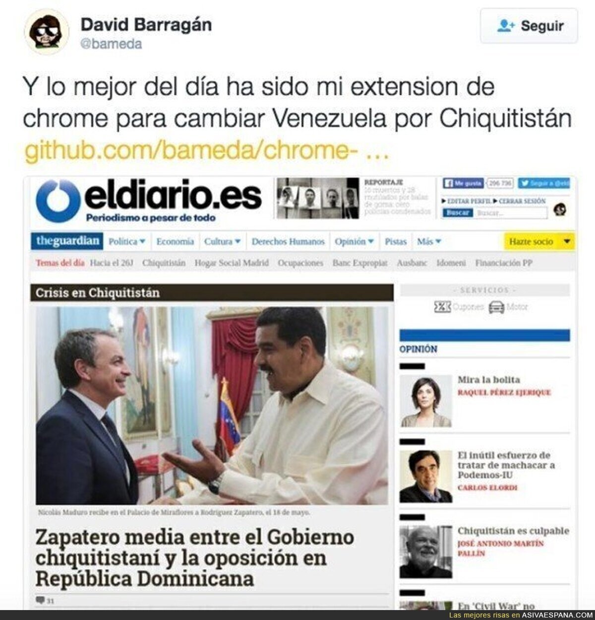 Ingeniero informático crea una extensión de Chrome que cambia «Venezuela» por «Chiquitistán» 