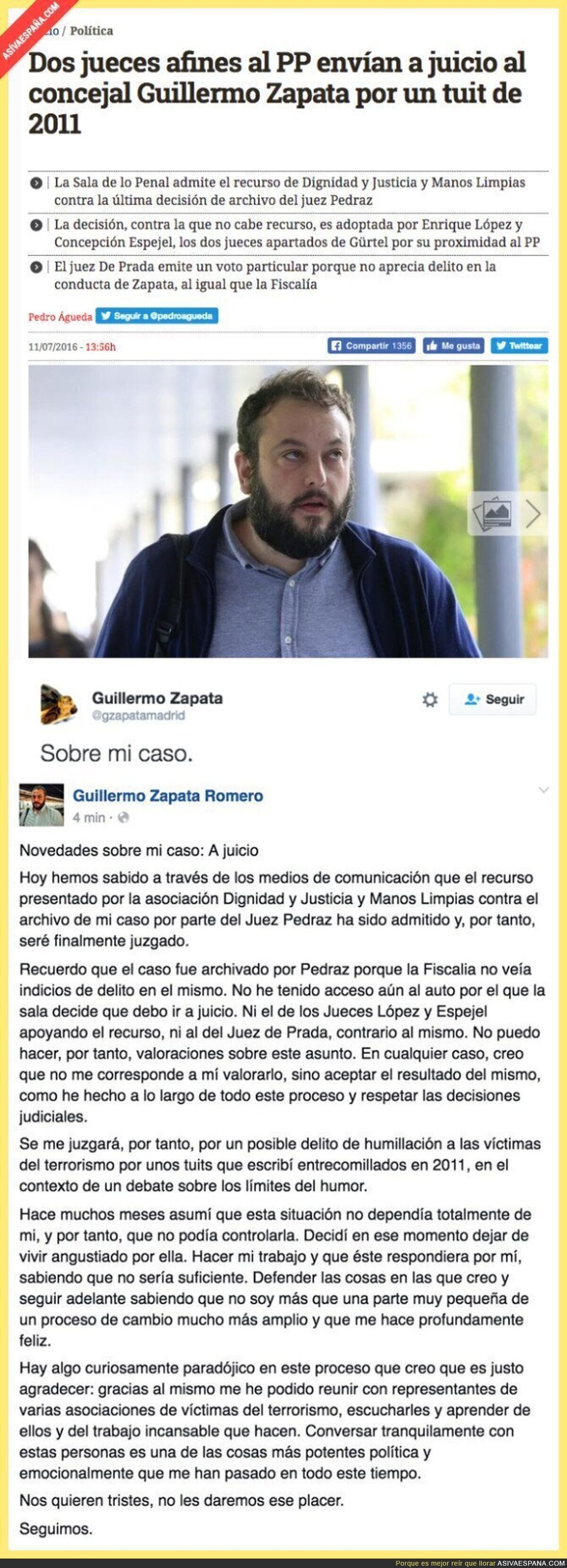 Guillermo Zapata será finalmente juzgado por un tuit de 2011