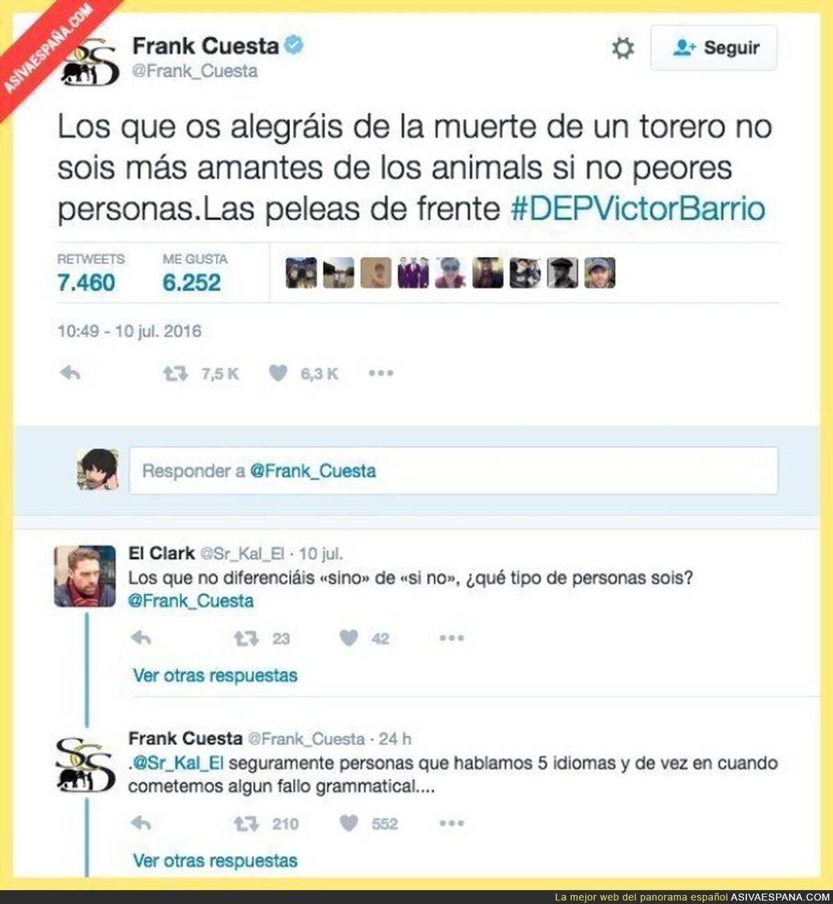 El zasca de Frank Cuesta a un tuitero por corregirle una falta de ortografía