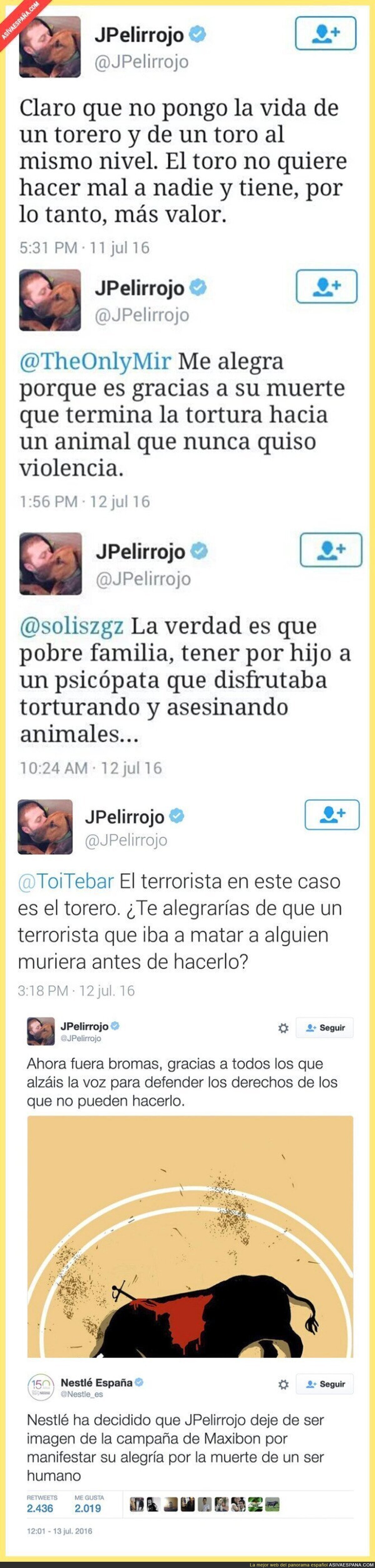 Nestlé y Maxibon despiden al youtuber JPelirrojo tras estos tuits sobre la muerte de un torero