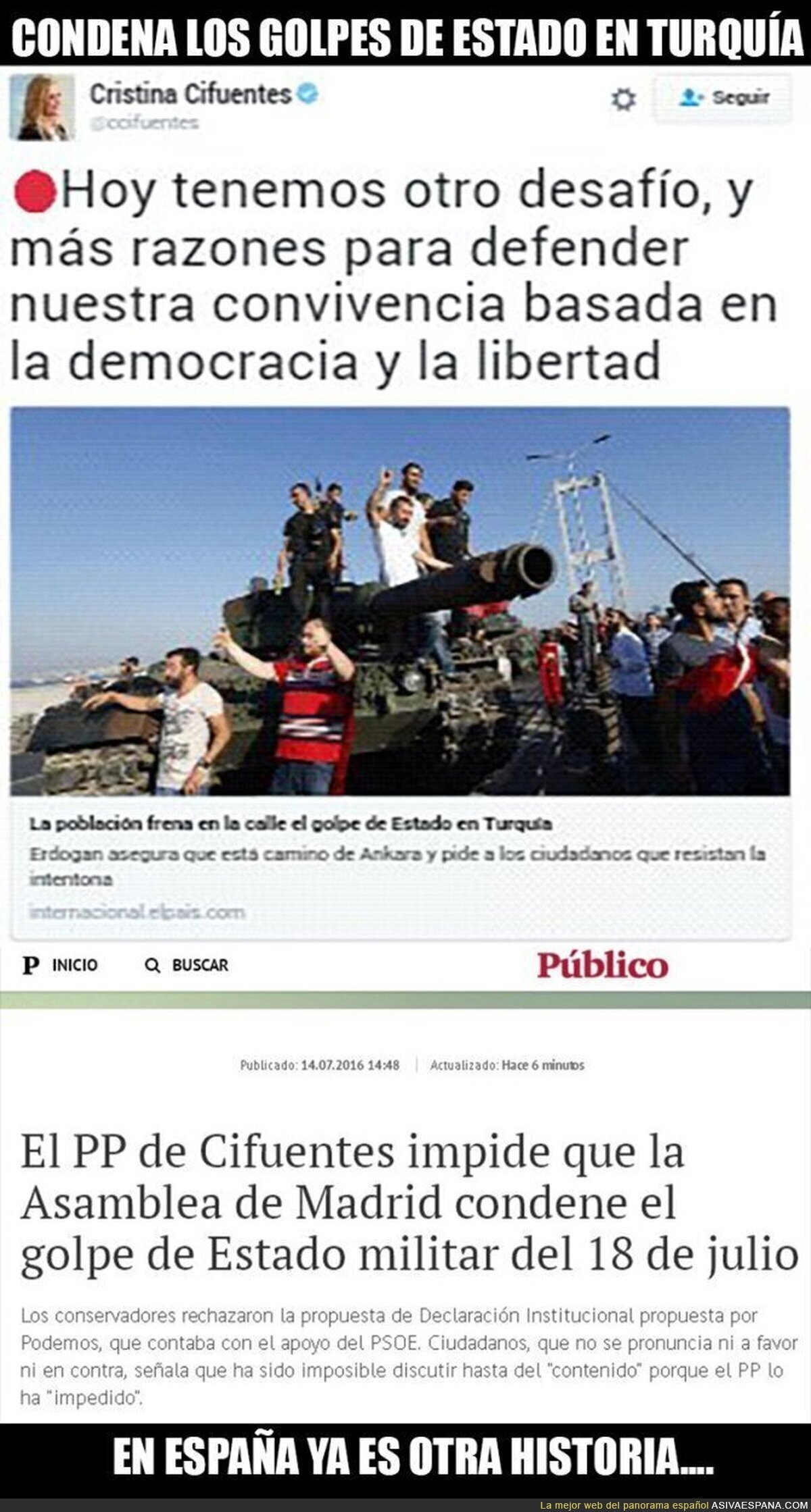Cristina Cifuentes condenando Golpes de Estado depende del país