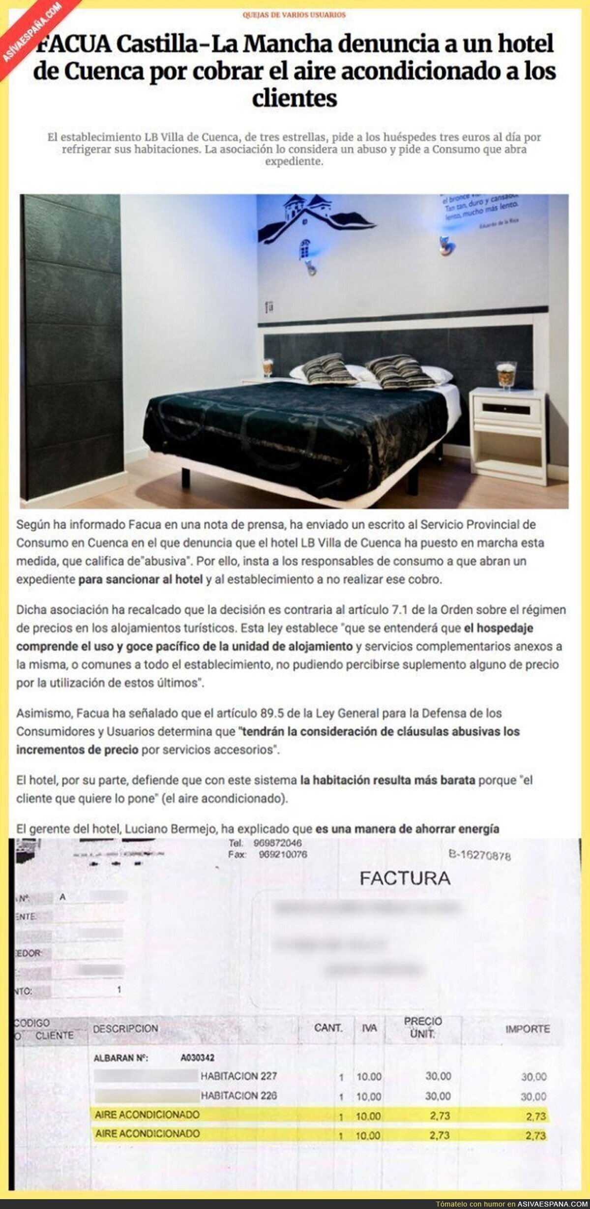TREMENDO: Denunciado un hotel de Cuenca por cobrar aparte el aire acondicionado