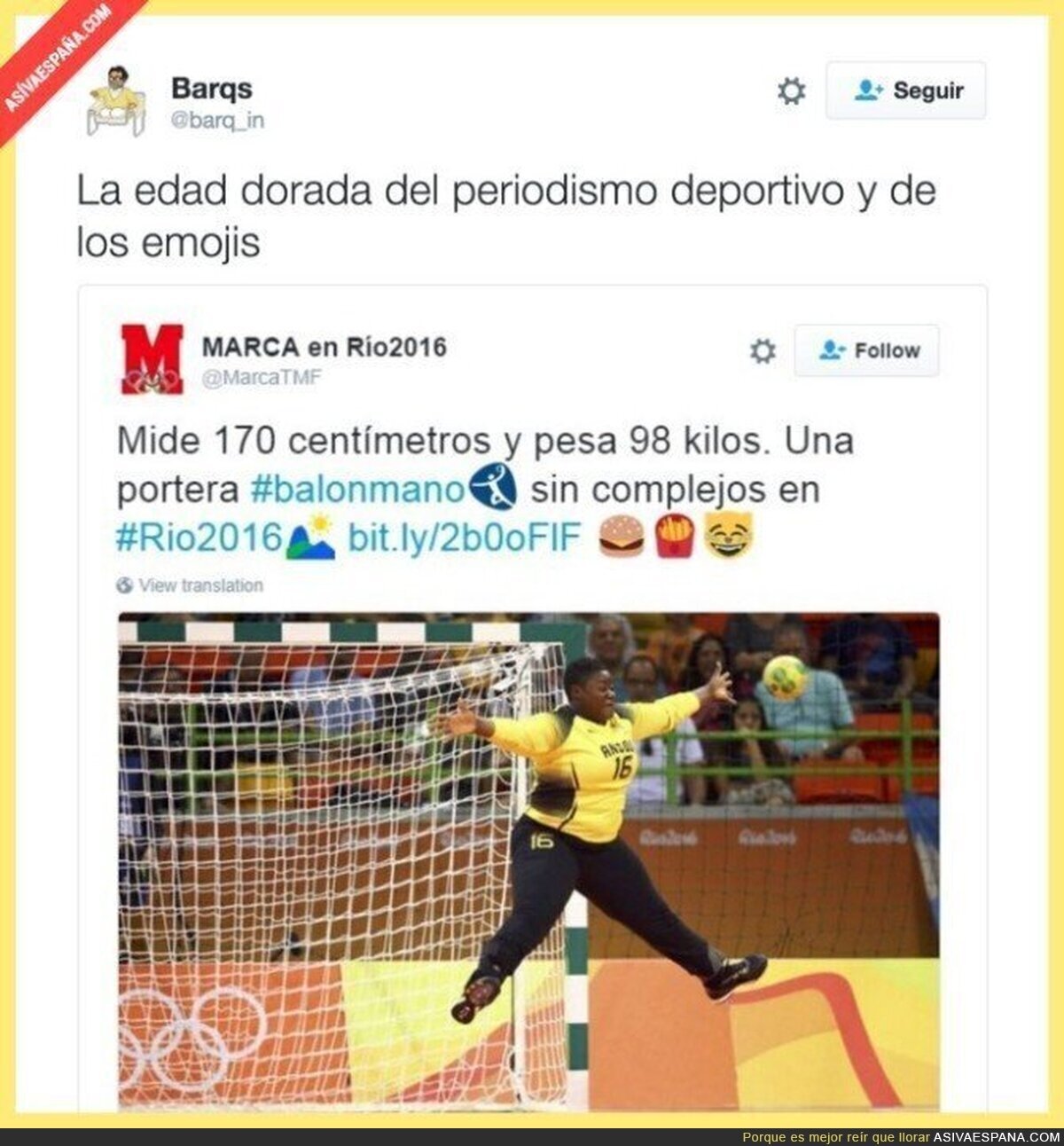 El diario MARCA se ríe de una portera de balonmano de Angola por su peso
