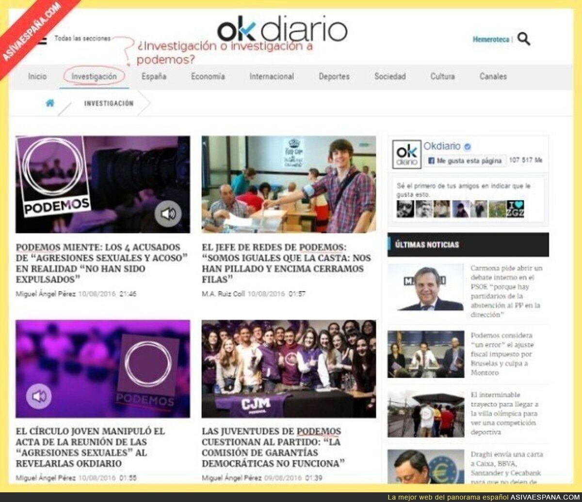 Los de OK Diario le tienen un apartado solo para Podemos