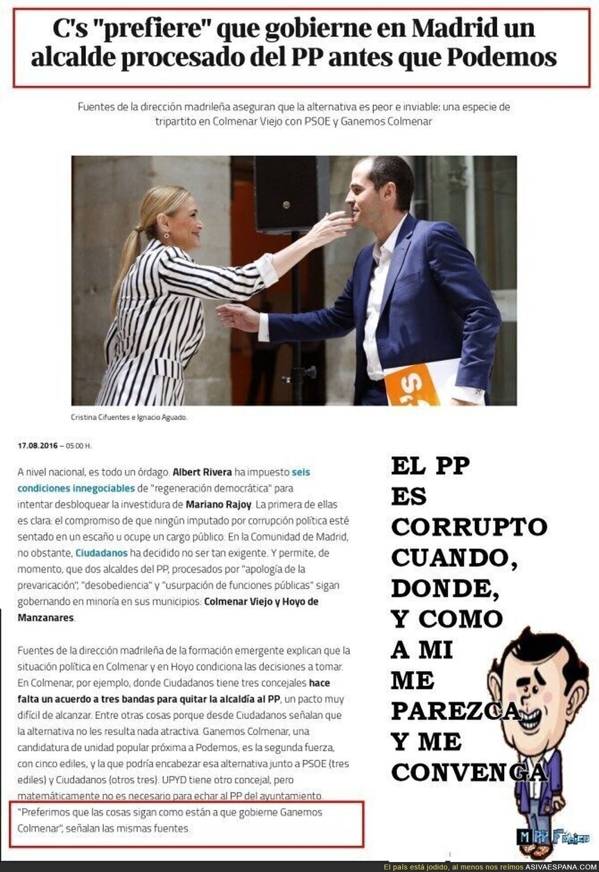 C's "prefiere" que gobierne en Madrid un alcalde procesado del PP antes que Podemos