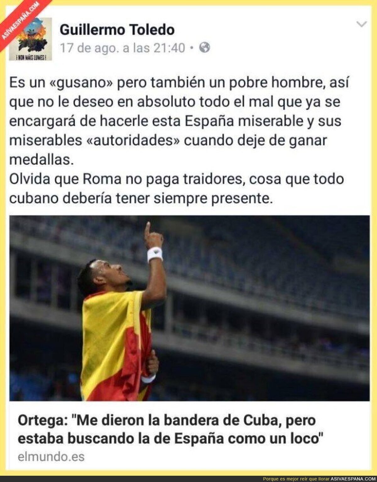 Willy Toledo ataca al medallista hispano-cubano Orlando Ortega por elegir España