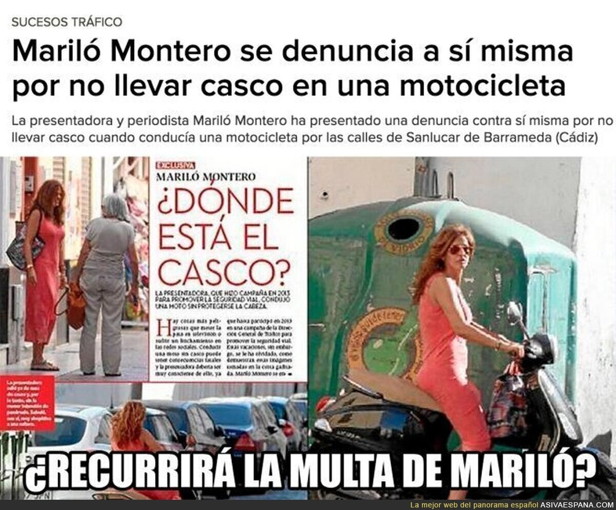 Mariló Montero se autodenuncia en la Policía por no llevar el casco